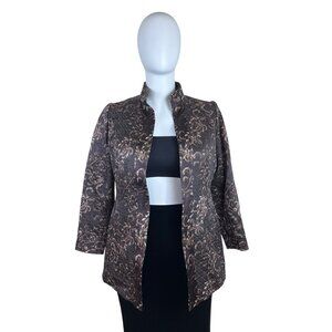 Linda Allard Ellen Tracy Brown & Gold Floral Print Open-Front Jacket Sz 16